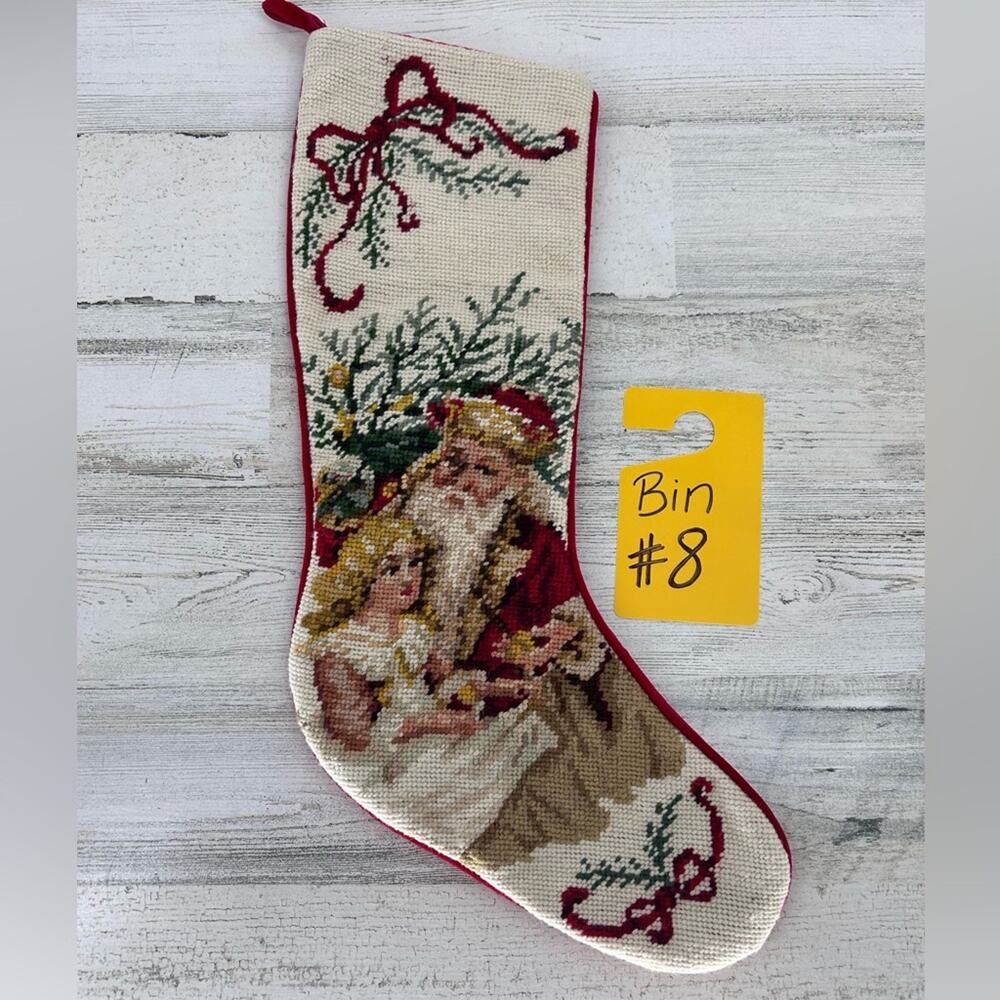 Holiday Christmas Wool Needlepoint Santa Stocking High Quality and GORGEOUS!